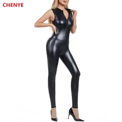 Women's Body Shaper Metallic Zip Front T Shirt Vest Sleeveless Bodysuits Waist Trainer Corsets Tight leggings Tank Tops Jumpsuit