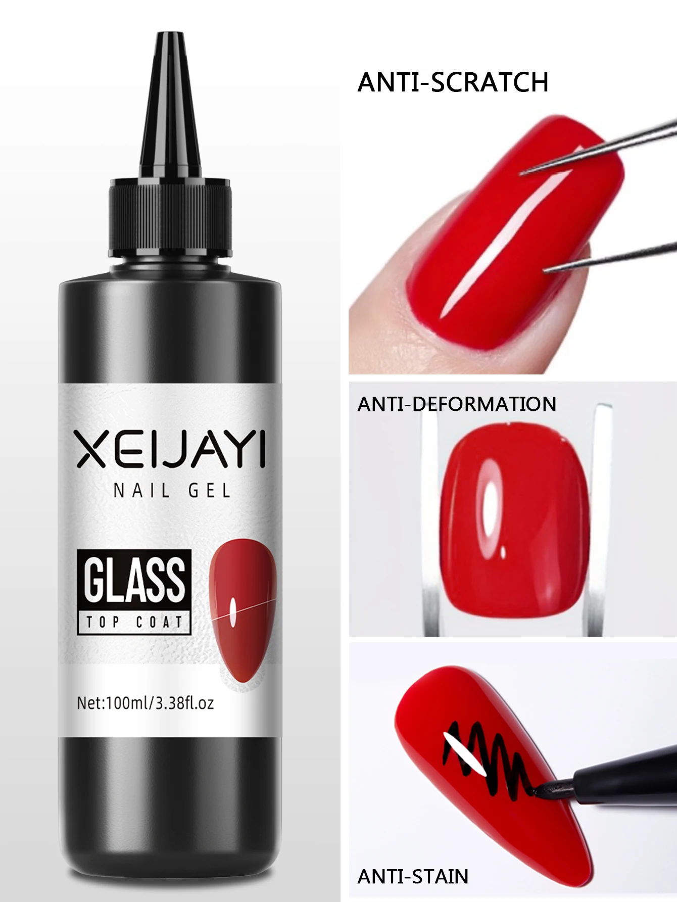 XEIJAYI 1pc 100ml Glass Top Coat Long Lasting Clear Rubber Base Coat LED UV Strengthen Nails High Gloss Top Finish Gel Nail