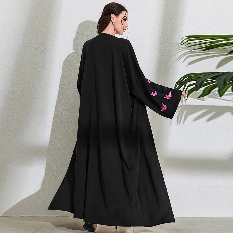 Chic Butterfly Embroidery Abaya for Muslim Women Elegant Party Dresses Middle East Türkiye Dubai Cardigan Kaftan Islam Clothing