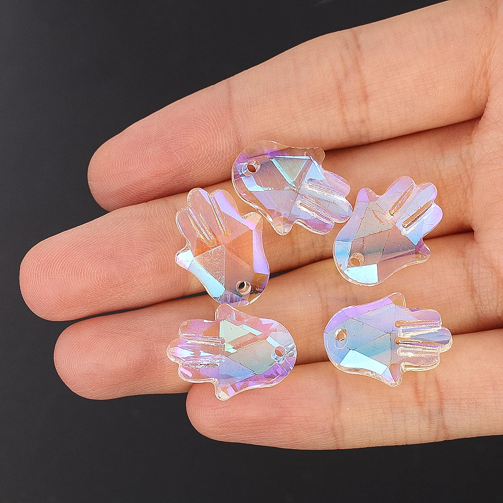 

5PCS AB Color Palm Chandelier Crystals Parts Glass Prism Beads Sun Catcher Window Decoration Hanging DIY Wind Chime Accessories