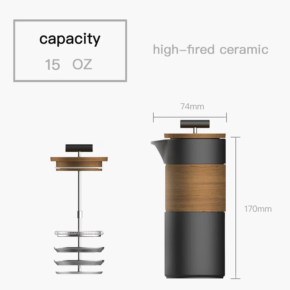 DHPO 2022 Small capacity Easy Carry Ceramic French Press Travel Set with coffee grinder and Mug With Bamboo Sleeve