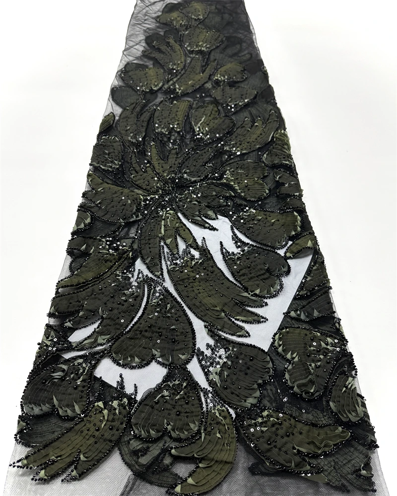 5 Yards Luxury Elegant Handmade Embroidery Sequins Beaded Lace High Quality African Sequins Lace Fabric for Wedding Sewing