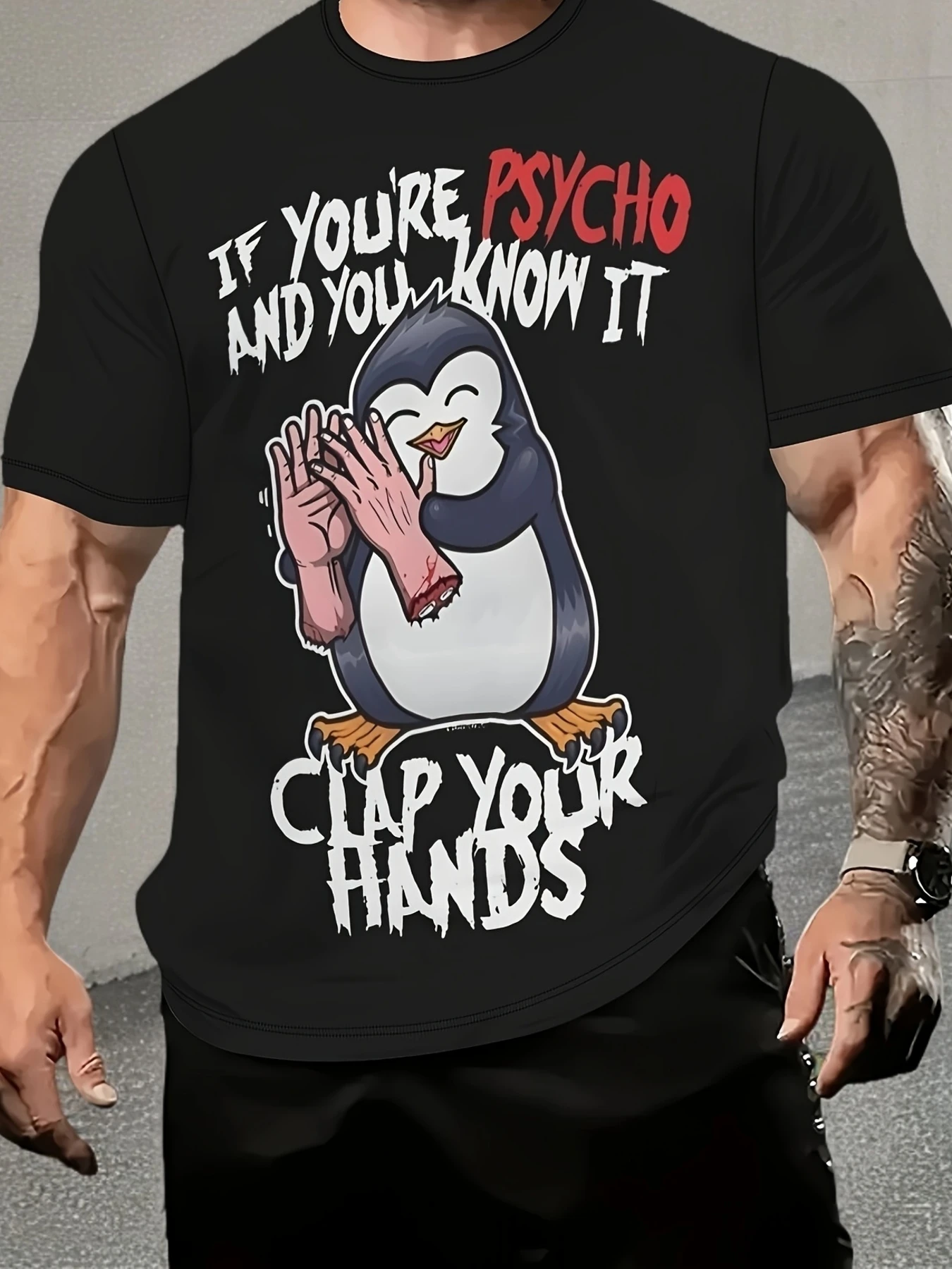 

Мужская повседневная спортивная футболка больших размеров с круглым вырезом и принтом мультяшного пингвина, полиэстер, 95 спандекс, 5, легкие эластичные топы