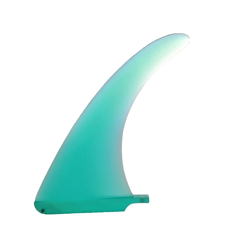 Bluish- Green Wide Base Sweeping Translucent Single Fin Customize Fiberglass Longboard Fins SUP Fins with Flexy Tip