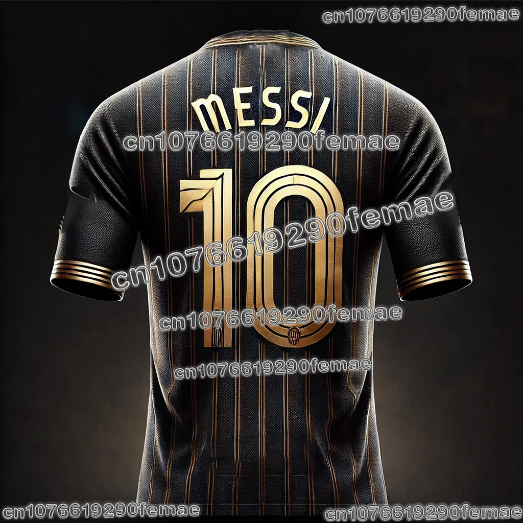 أحدث التصميم الأصلي AI الذهب الأسود التذكاري ميسي # 10 قميص كرة قدم جيرسي يوميًا وجيد التهوية وسريع الجفاف عالي الجودة