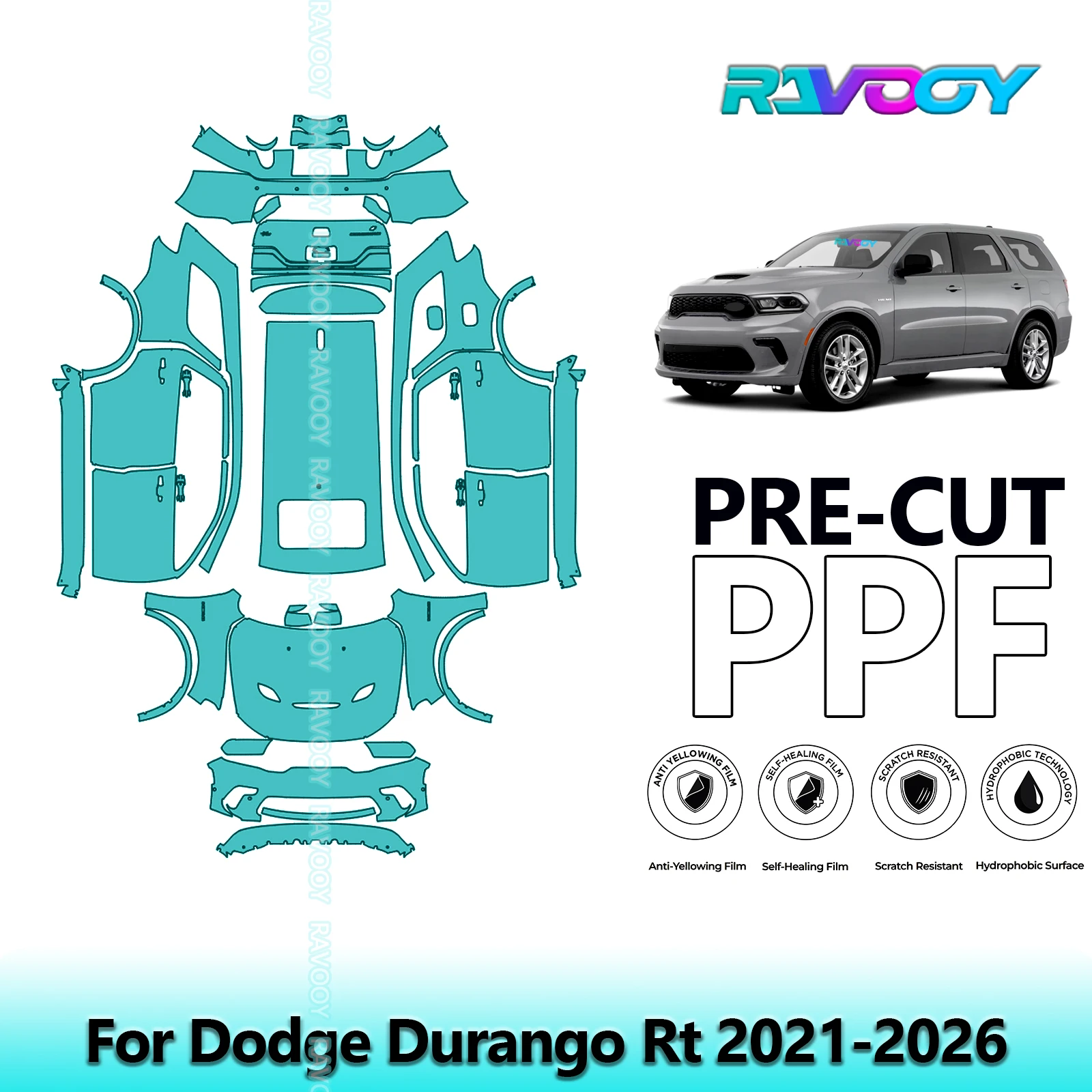 

Автомобильная предварительно вырезанная защитная пленка для краски, полная автомобильная защита от царапин, внешний ТПУ PPF для Dodge Durango Rt 2021-2026