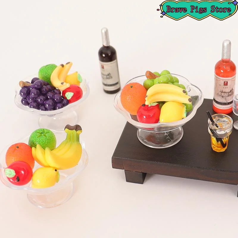 6Pcs/set Simulation Transparent Fruit Plate Banana Orange Grape Model