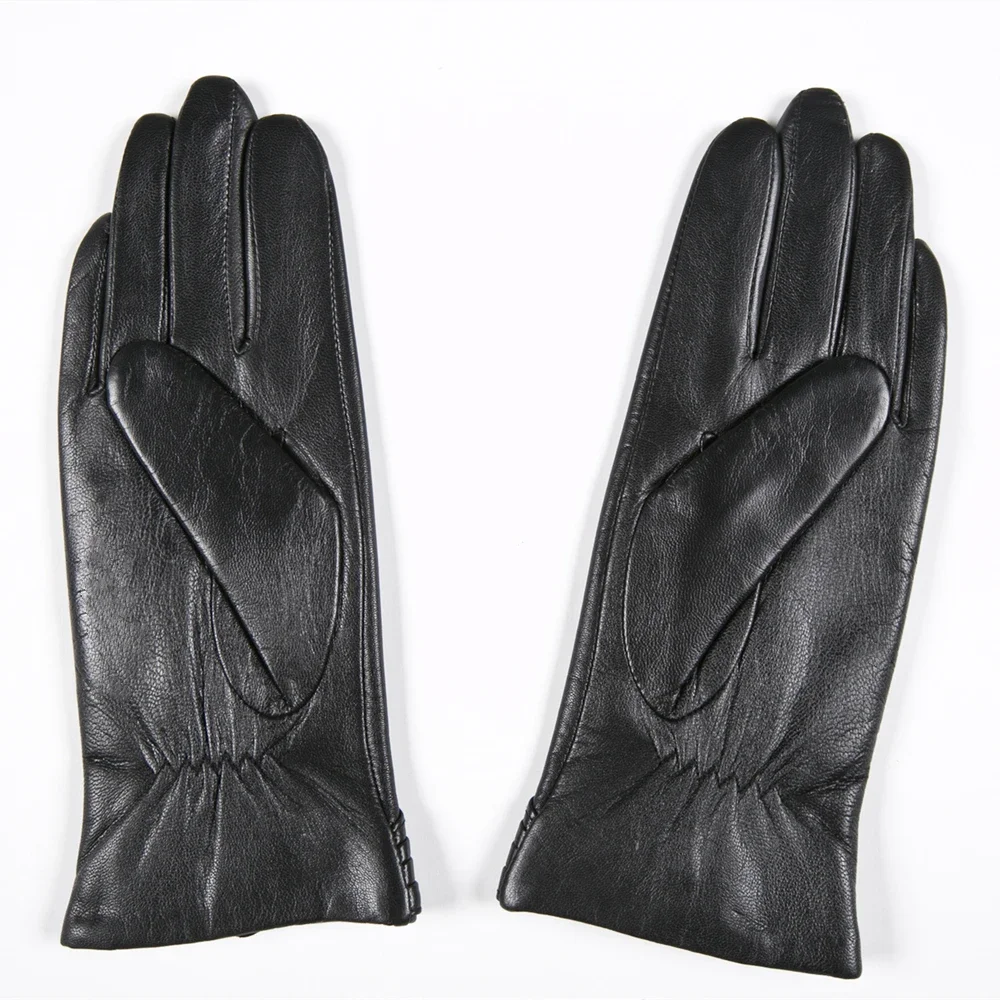 GOURS-Gants d\'hiver en cuir véritable pour femme, gants noirs en peau de chèvre véritable, doublure sourire, chauds et doux, boutons de conduite à