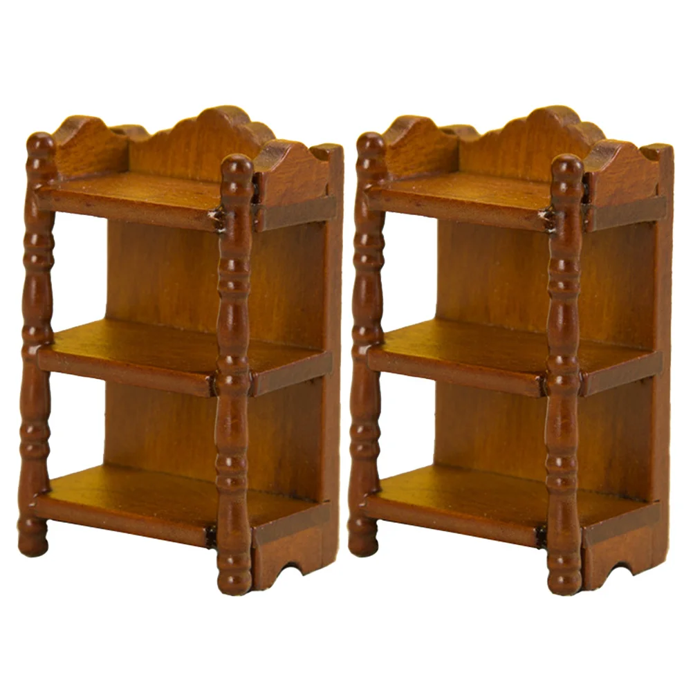 

2pcs Mini House Decorative Shelf Wooden Miniature Storage Rack For Diy Mini Gardens Micro Decor Miniature Wear Resistant Small