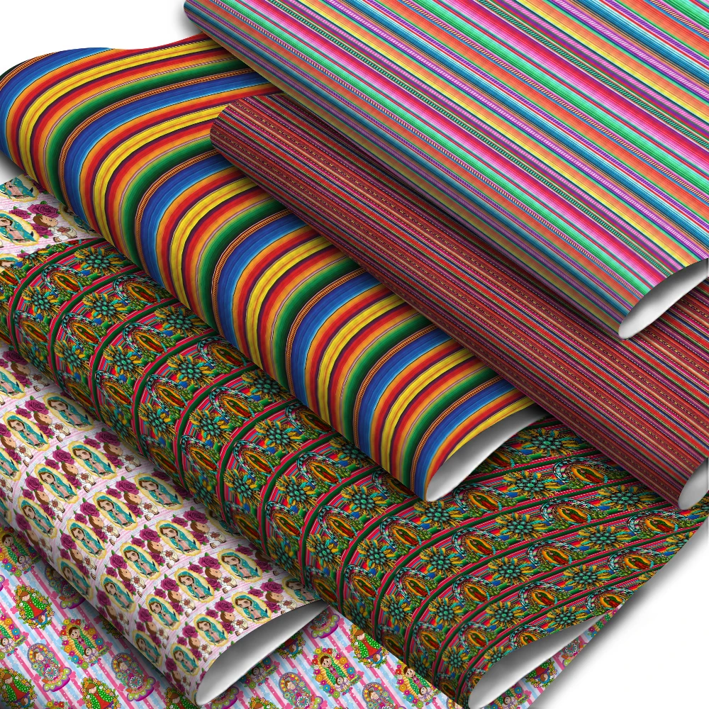 Rainbow Mexican Stripe Faux Leather Printed for Hairbows diy Decoration Craft Materials Accessories 30x136CM