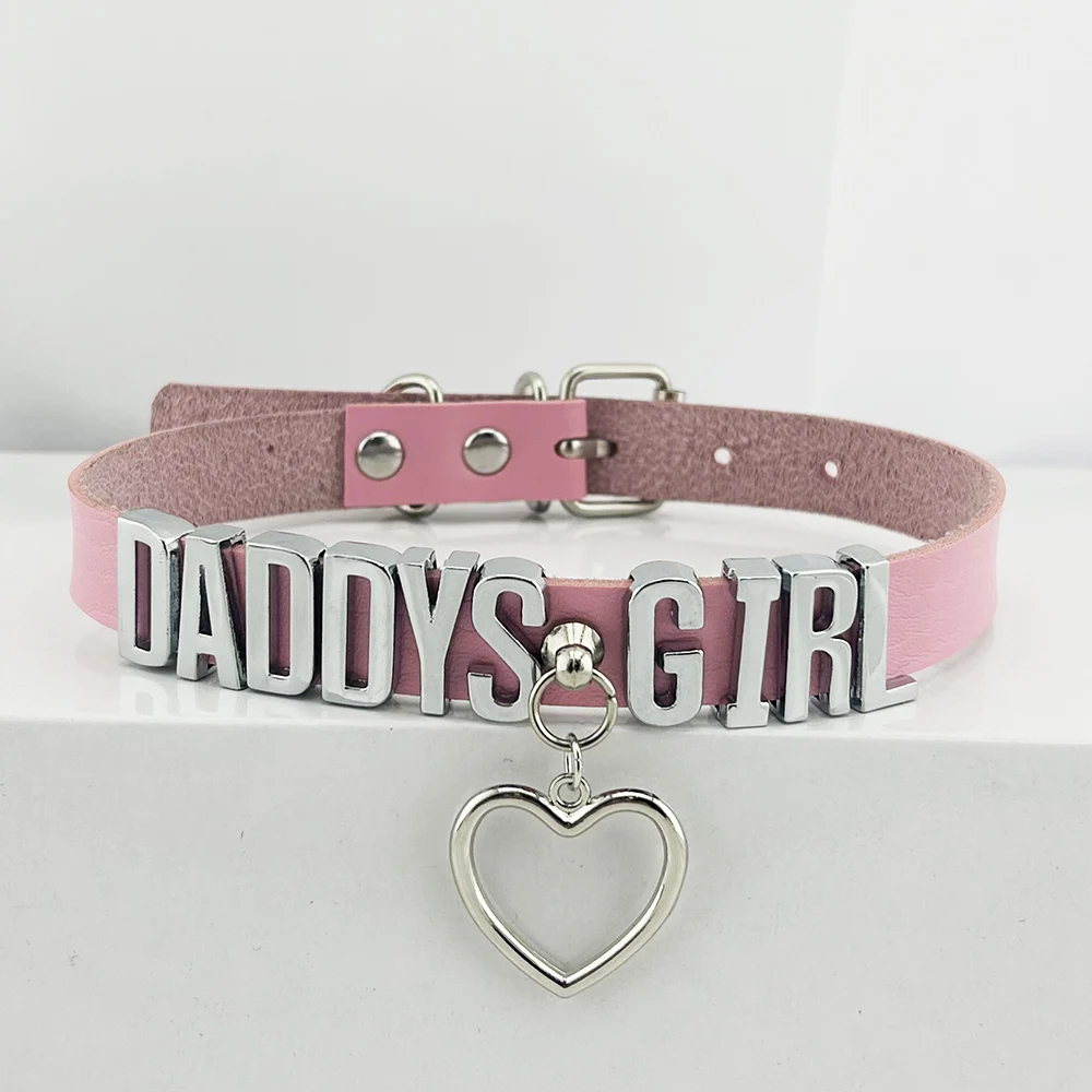 Wisiorek w kształcie serca różowa skóra spersonalizowana Yes Daddy Girl Collar Punk Sexy Unisex Hiphop gotycka nazwa naszyjnik choker akcesoria