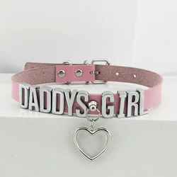 Wisiorek w kształcie serca różowa skóra spersonalizowana Yes Daddy Girl Collar Punk Sexy Unisex Hiphop gotycka nazwa naszyjnik choker akcesoria Cosplay