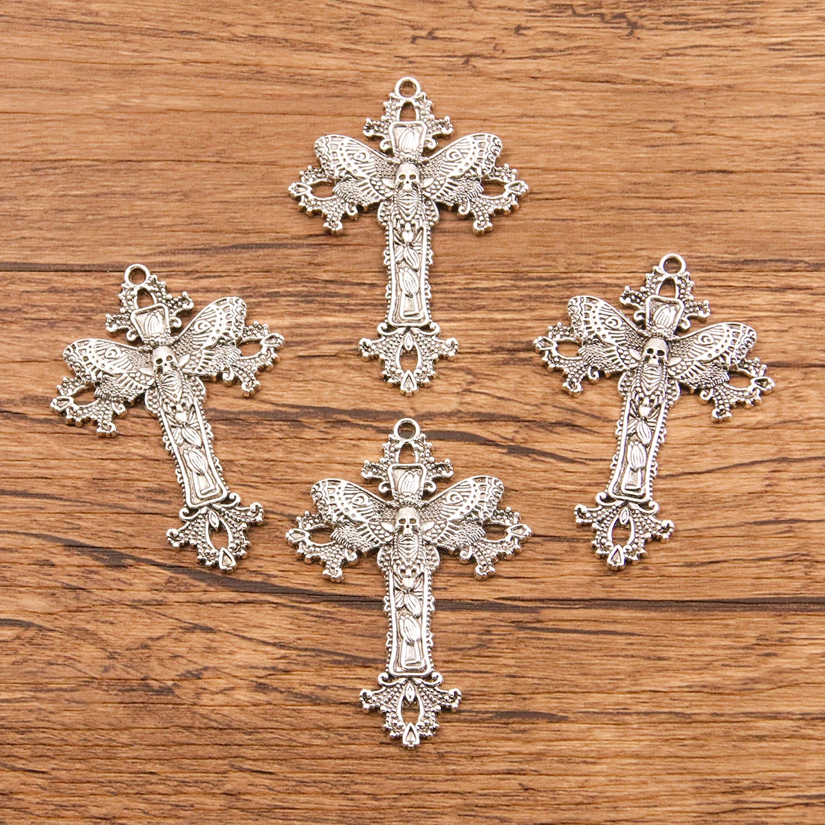 5PCS 38*51mm Metal Alloy Hollow Skull Cross Butterfly Charms Animal Pendant For Jewelry Making DIY Handmade Craft