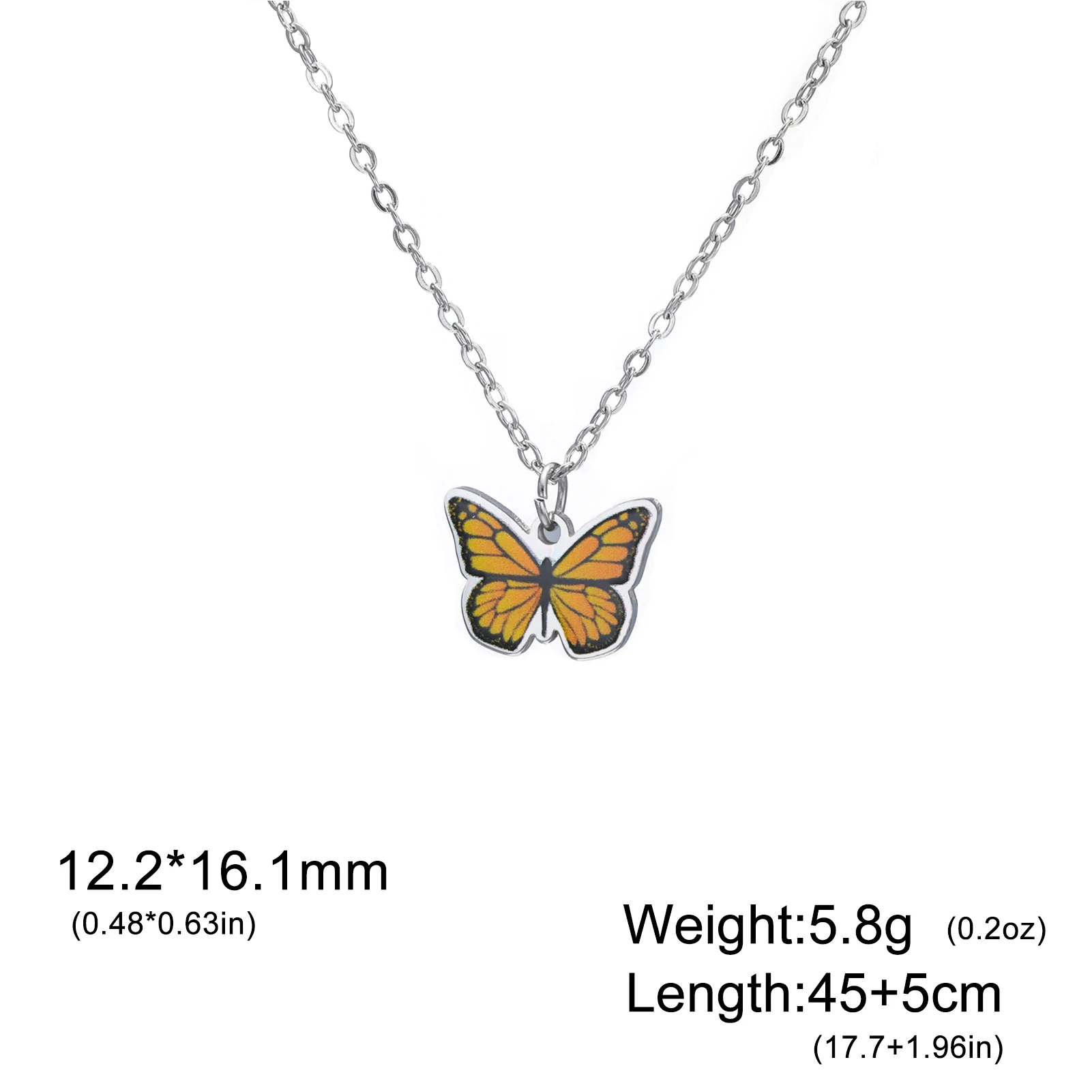 Unift colorido borboleta pingente colar moda aço inoxidável colar banhado a ouro borboleta colar presentes de festa para amigo