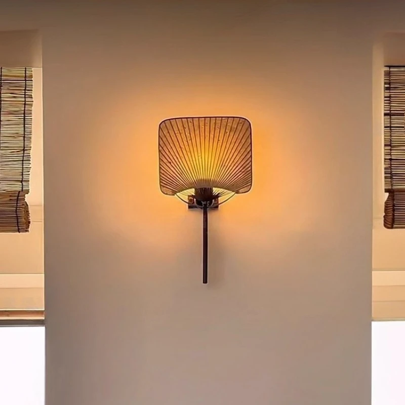 

Creative Fabric Square Fan LED Wall Lamps Vintage E27 Wall Sconces Zen Corridor Aisle Bedroom Bedside Interior Personality Light