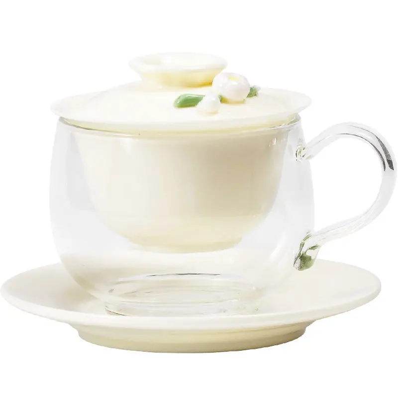 Ceramic tea cup glass tea separation lady flower tea cup coffee cup high-end exquisite birthday gift