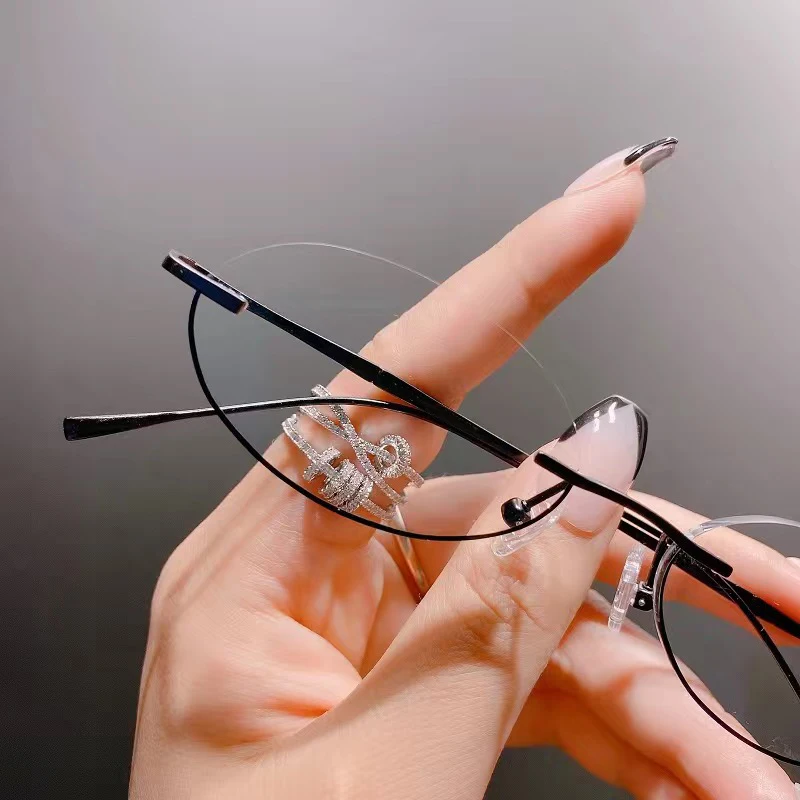 Metal Oval Half Frames Glasses Women Girls Y2K No Lens Cosplay Eyeglasses Anime Photography Party Eyewears Royal Elder Sister