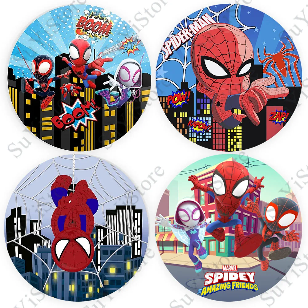 Marvel SpiderMan Round Photo Backdrop Cover For Boys Birthday SuperHero Spidey And Amazing Friends Circle Photography Background