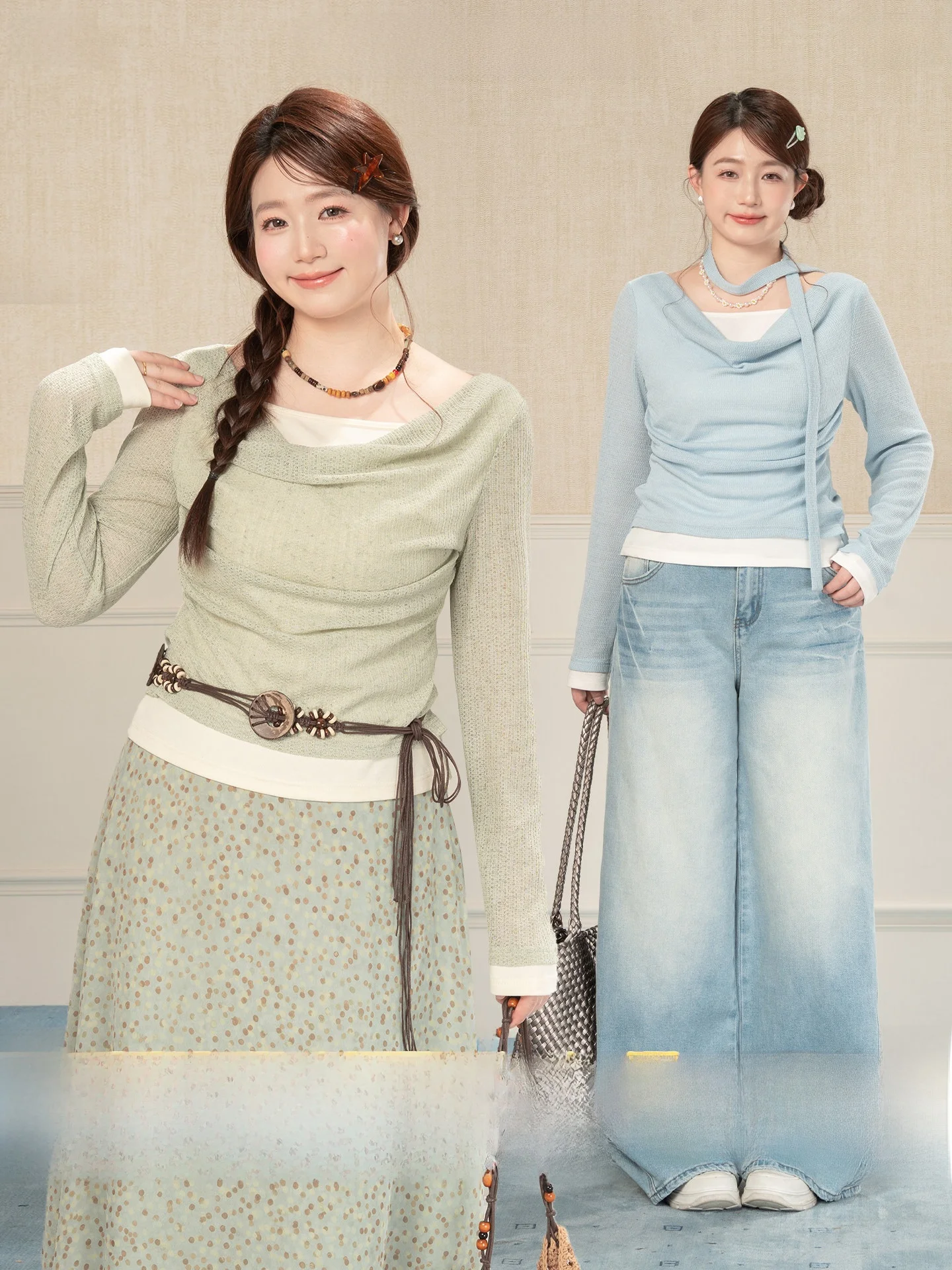 

Heynew Green Knitted Sweater Spring Early Slimming Young-looking Large Size Women's Fashion Commute Style Long Sleeve Top