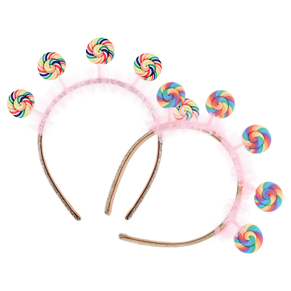 2pcs Cute Lollipop Headband For Kids Pink Cartoon Princess Candy Headband For Themed Parties And Dress Up Fits Most Plastic Mate