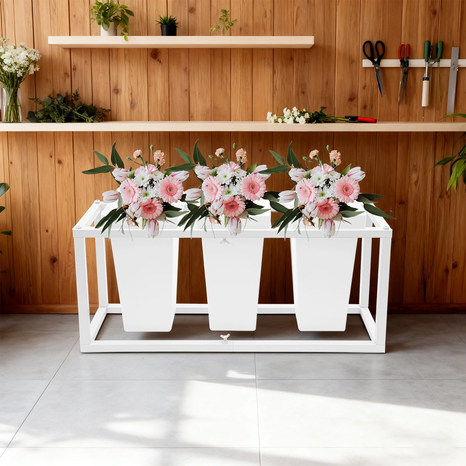 

Подставка для цветов, металлическая подставка для цветов с 3 ведрами для цветов, для демонстрации цветов и растений для дома, балкона, сада