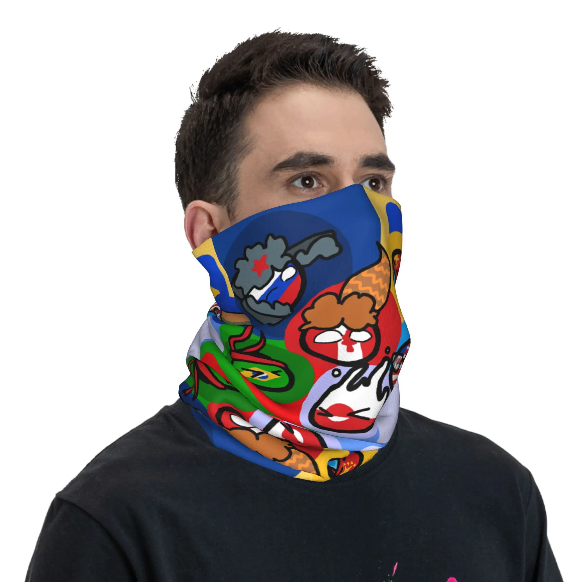 Benutzerdefinierte Countryball Cartoon Länder Erde Halsmanschette Damen Herren UV Gesichtsschutz Winter Bandana Schal zum Wandern