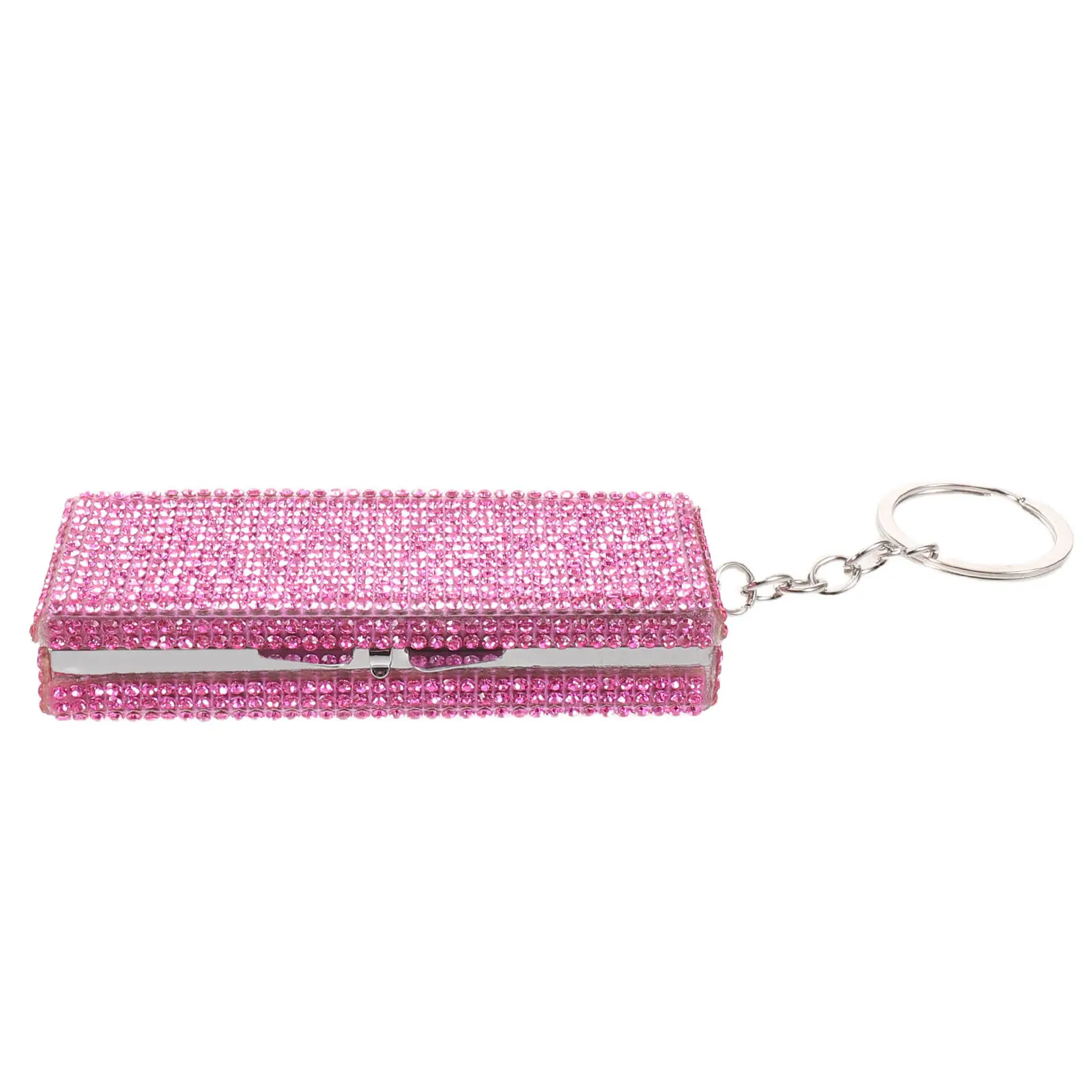 Bling Pill Box Aluminum Alloy 6 Compartment Portable Pill Organizer Keychain Rhinestone Medicine Case for Purse Travel