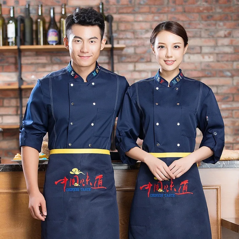 C736 Chefs โรงแรม Uniform Professional Head Cook เสื้อผ้าสีดำเชฟอาหารบริการแขนร้านอาหาร Uniform Chef Coat