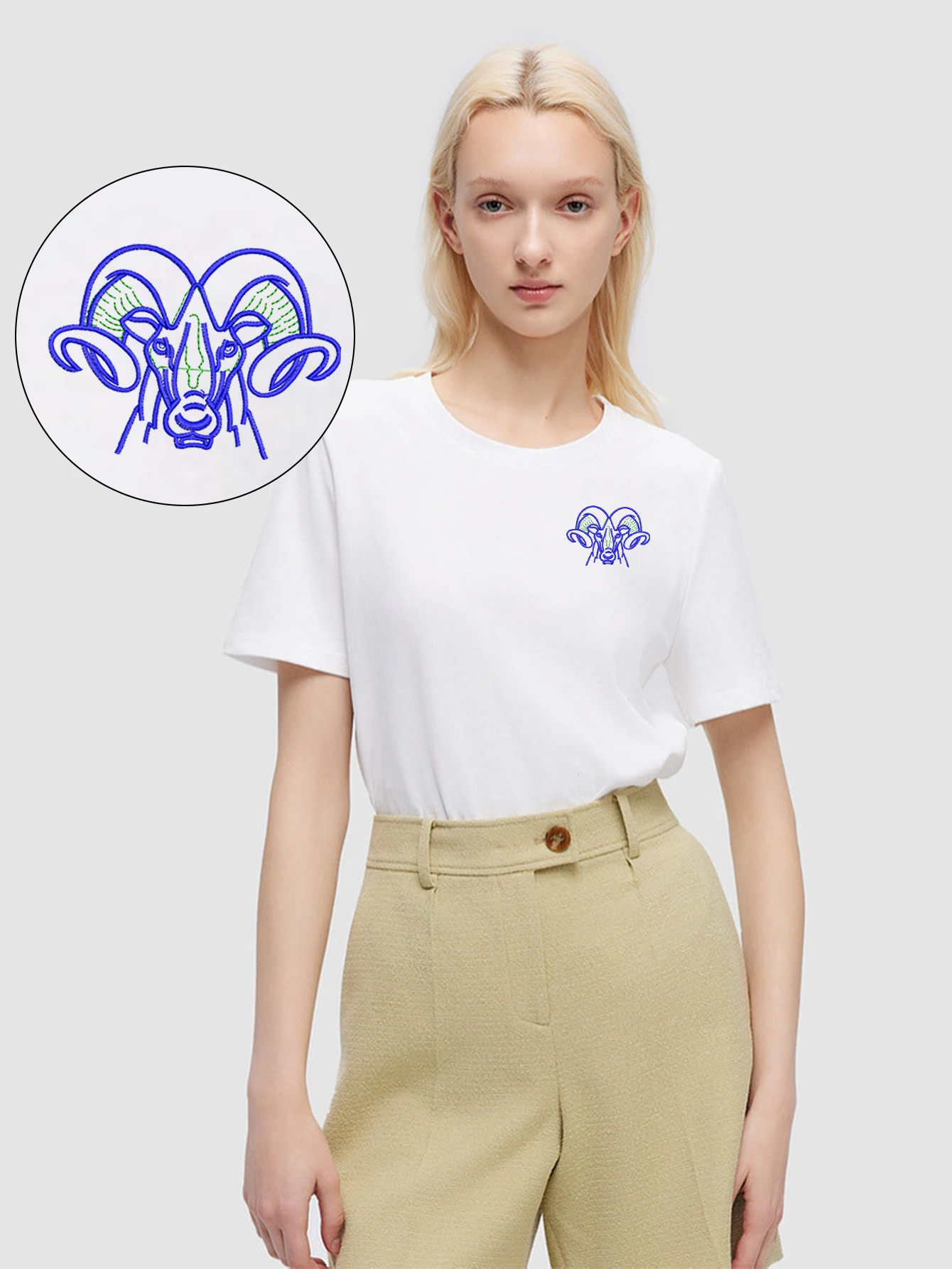 

Retro Men's & Women's Embroidered T-Shirts – Vintage Aries Cotton T-Shirt with Exquisite Embroidery for Street Style