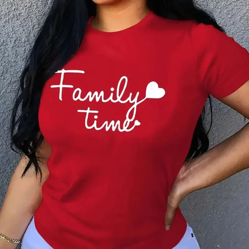 

Family Time Heart Print Women T Shirt Short Sleeve O Neck Loose Women Tshirt Ladies Tee Shirt Tops Clothes Camisetas Mujer