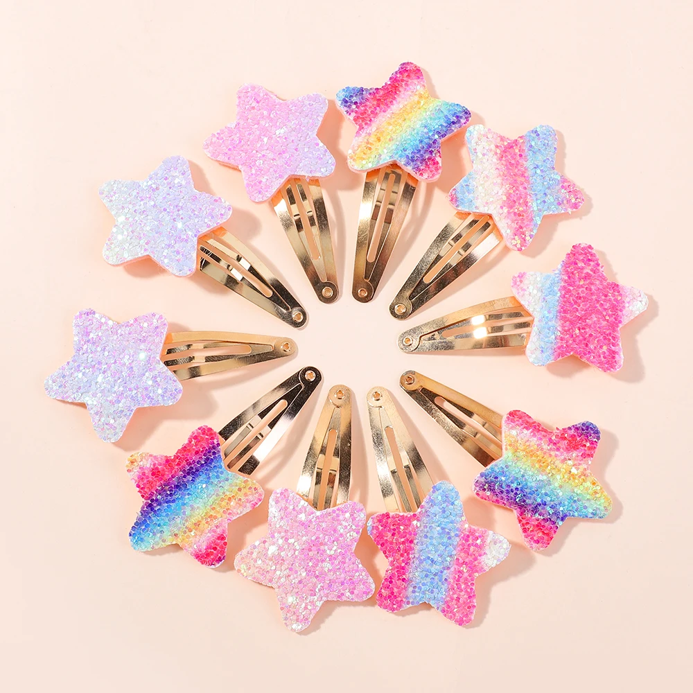 16 Teile/satz Glitter BB Handgemachte Haar Clips für Mädchen Handgemachte Regenbogen Herz Stern Haarnadeln Nette Barrettes Kopfbedeckung Haar Zubehör