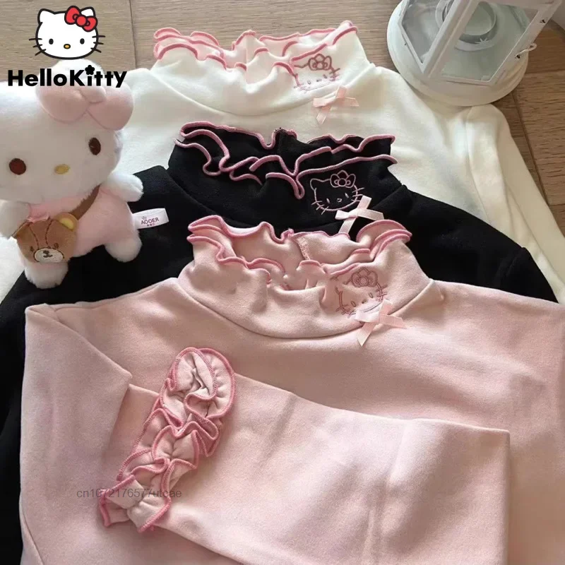 

Sanrio Hello Kitty Embroided Cute Cartoon Long Sleeve Tops Y2k Fashion Autumn And Winter Warm Bottom Sweater for Women