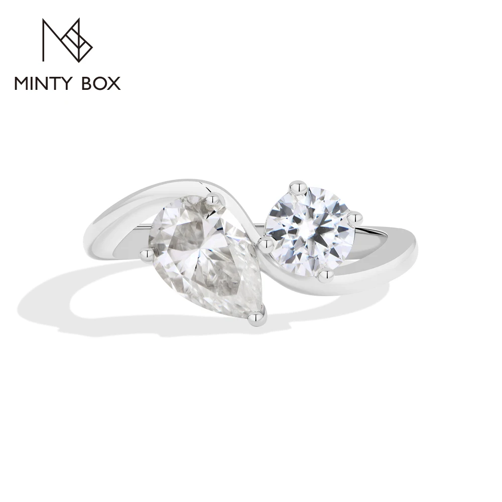 MintyBox Pear&Round Moissanite Rings for Women Two Stone Twisted Ring S925 Sterling Silver Engagement Wedding Jewelry Party Gift