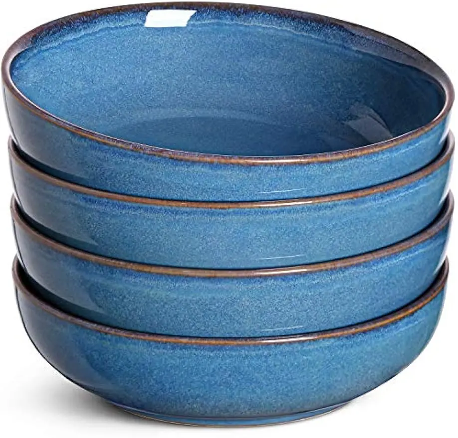 

Набор из 4 керамических мисок для макарон, 45 унций, большие сервировочные салатники цвета цейлонского синего цвета