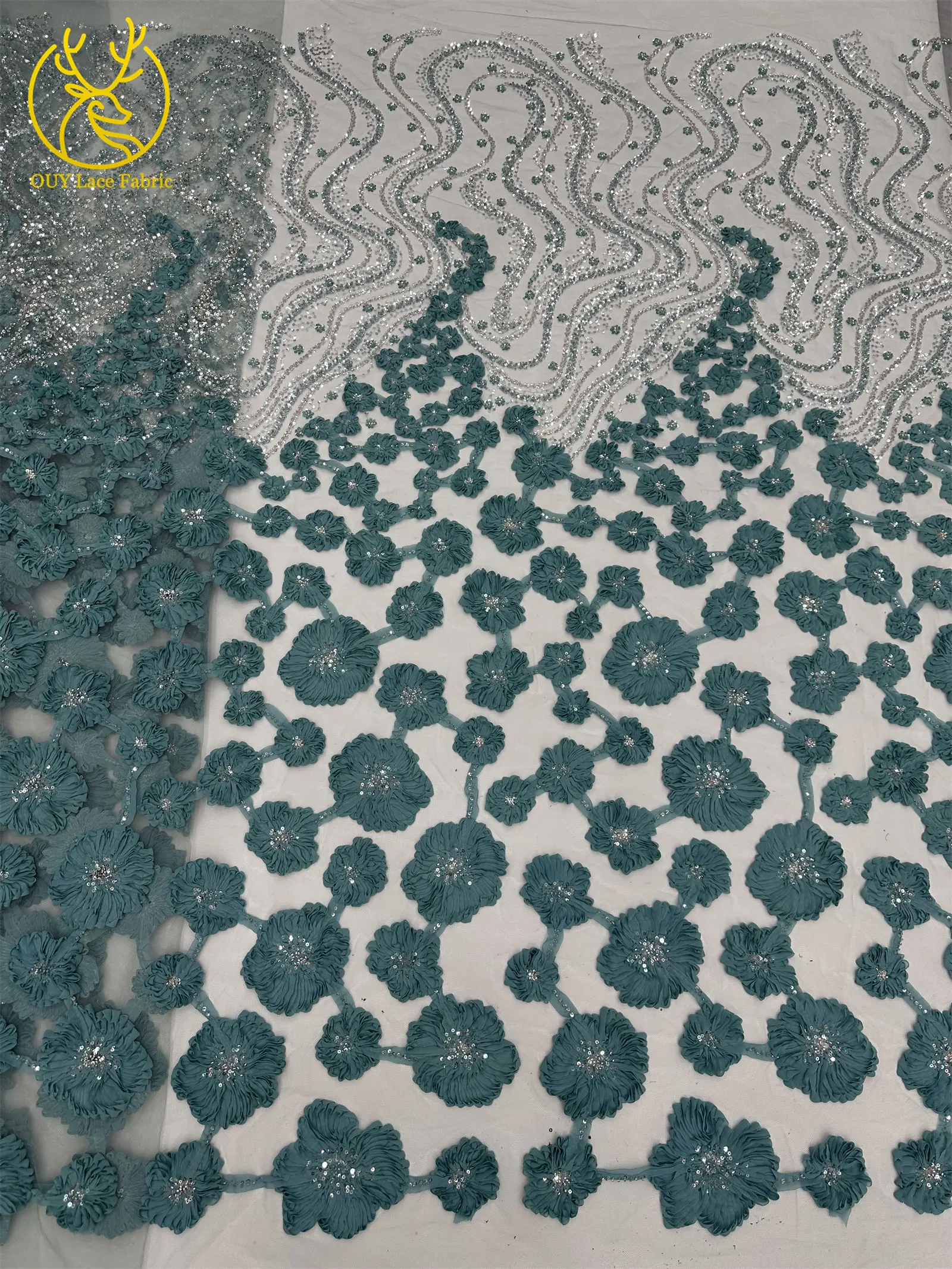 Burgunderroter 3D-Spitzenstoff, afrikanischer Perlen-Spitzenstoff, 5 Yards, nigerianischer Tüll, Pailletten-Spitzenstoff, Party, Damen, Hochzeitskleid, Nähen – Detail 8
