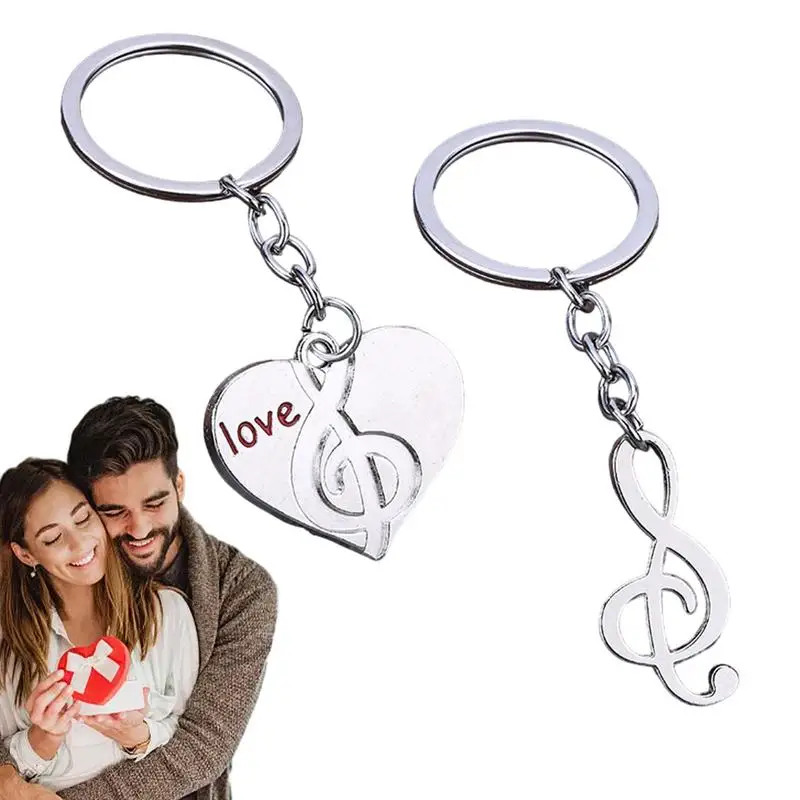 2 Pack Keychain Set Car Keychain Key Holder Metal Bag Music Symbol Key Ring Keychain Pendant Decor For Besties And Couples