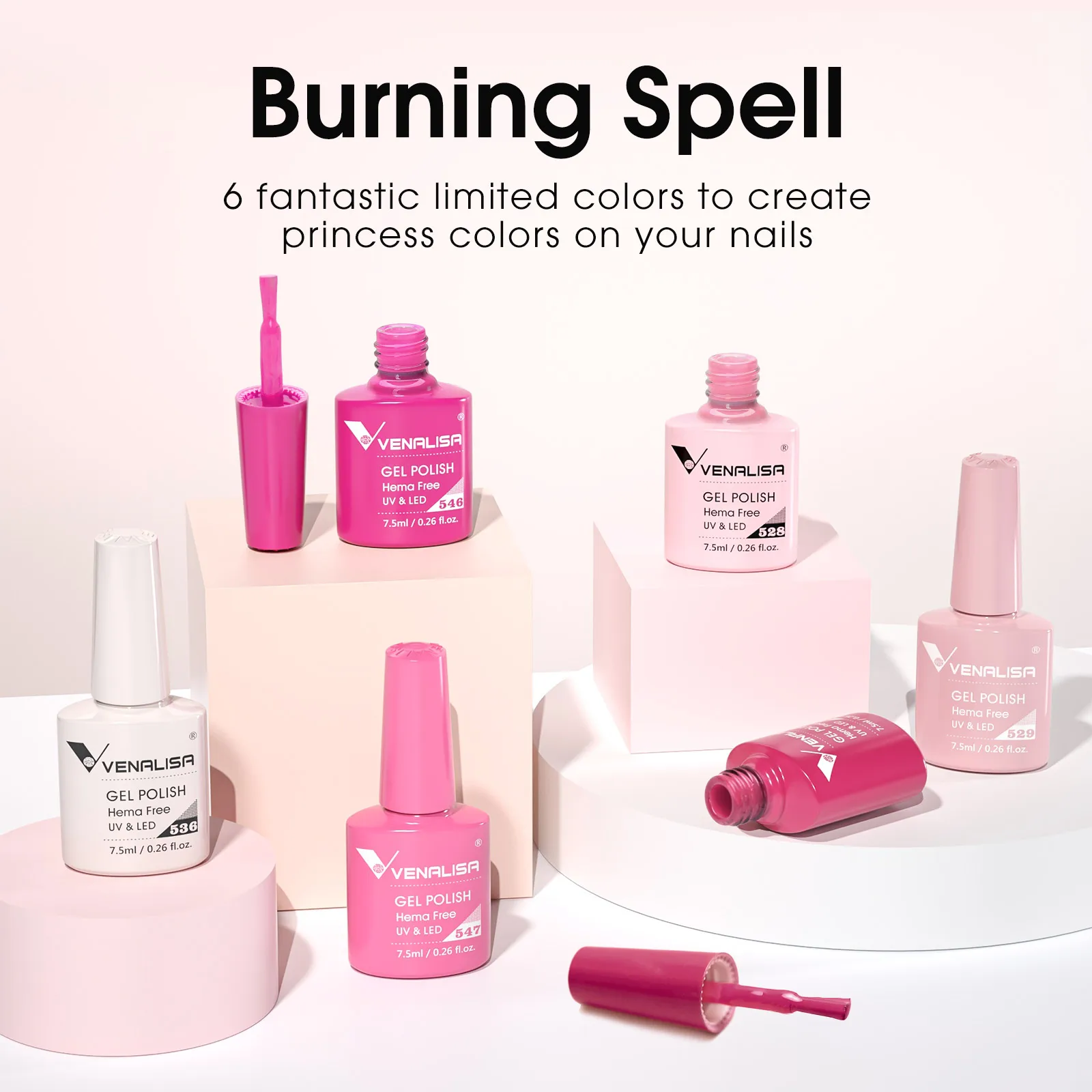 Venalisa Gel-Nagellack-Set, VIP-Kollektion, HEMA-FREI, Nagelgel, rosa Farbe, semi-permanenter Lack, Marken-Geschenkset, 6 Stück x 7,5 ml – Detail 6