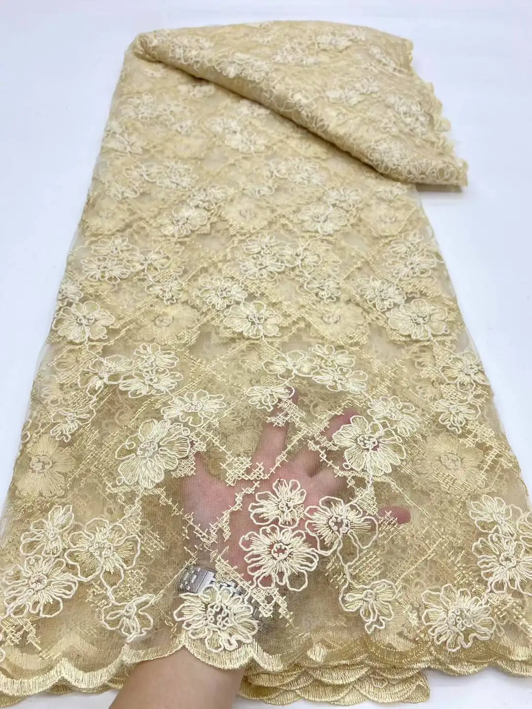 Luxury African Beaded 2025 High Quality Nigerian Sequins With Pearl Lace French Tulle Lace Fabric For Party Dress Sewing