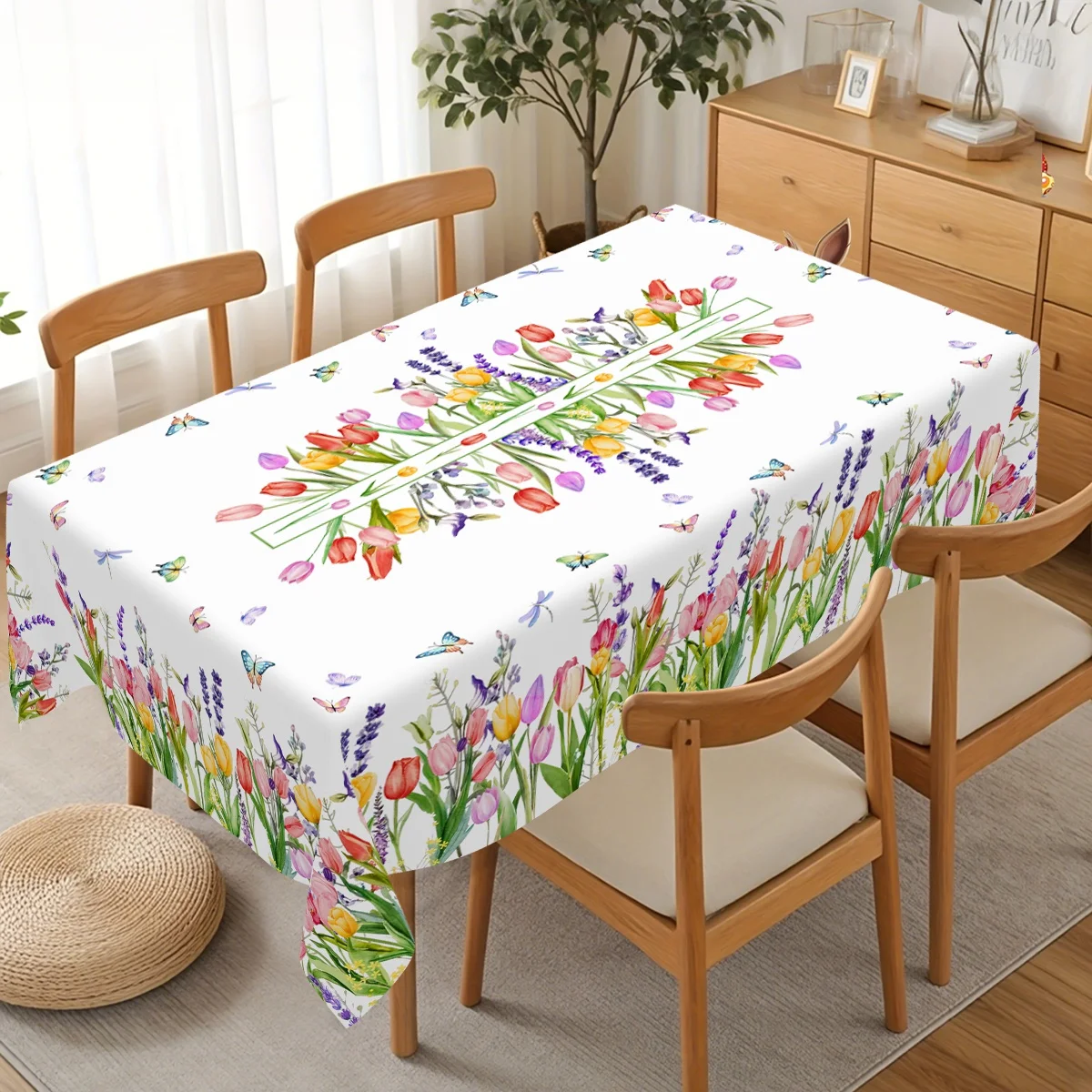 1pc Spring Flower Tulips Table Cover Party Girls Birthday Mother's Day Wedding Supplies Holiday Celebration Polyester Tablecloth