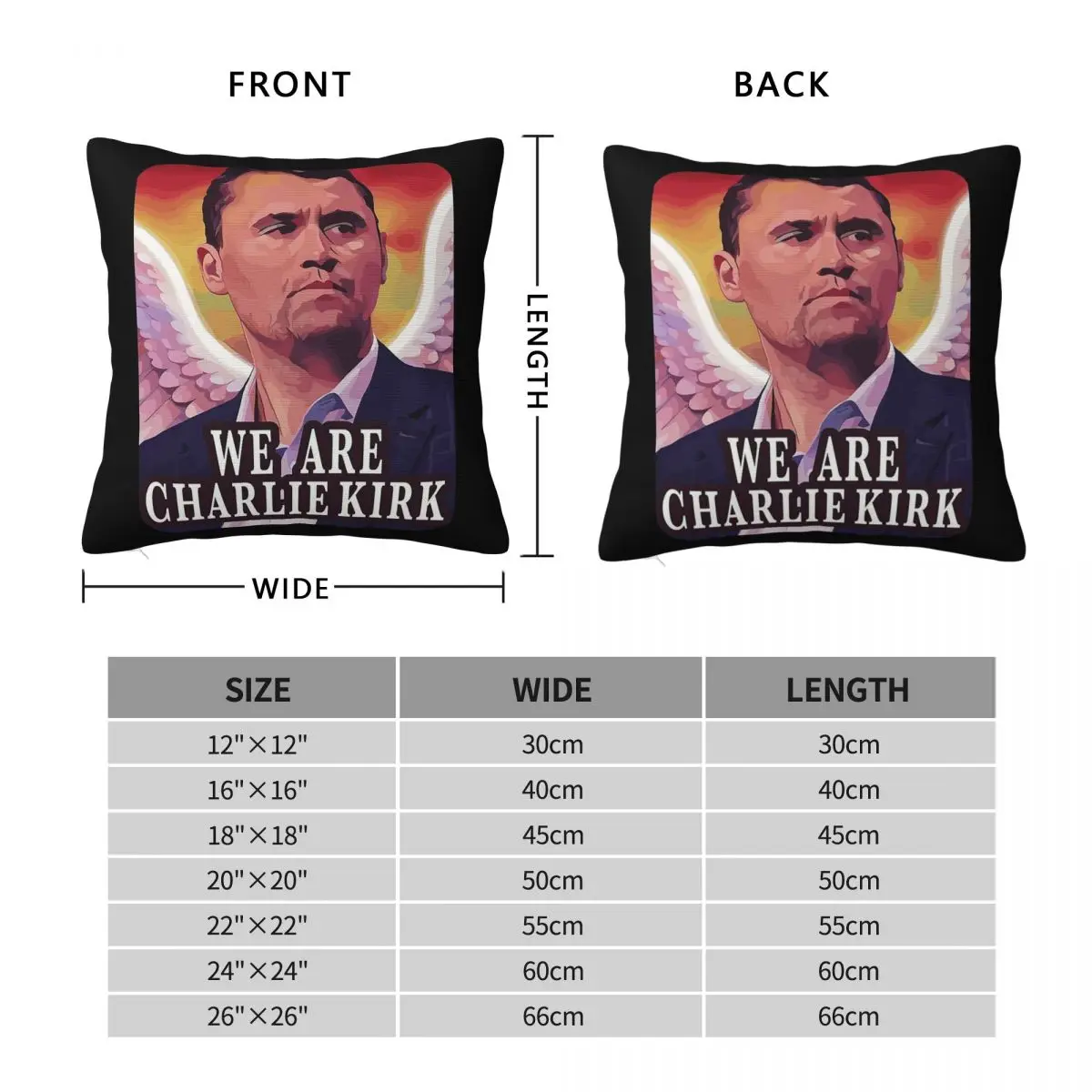 We Are Charlie Kirk Angel Wings Square Pillowcase Polyester Linen Velvet Pattern Zip Decor Throw Pillow Case Sofa Cushion Cover