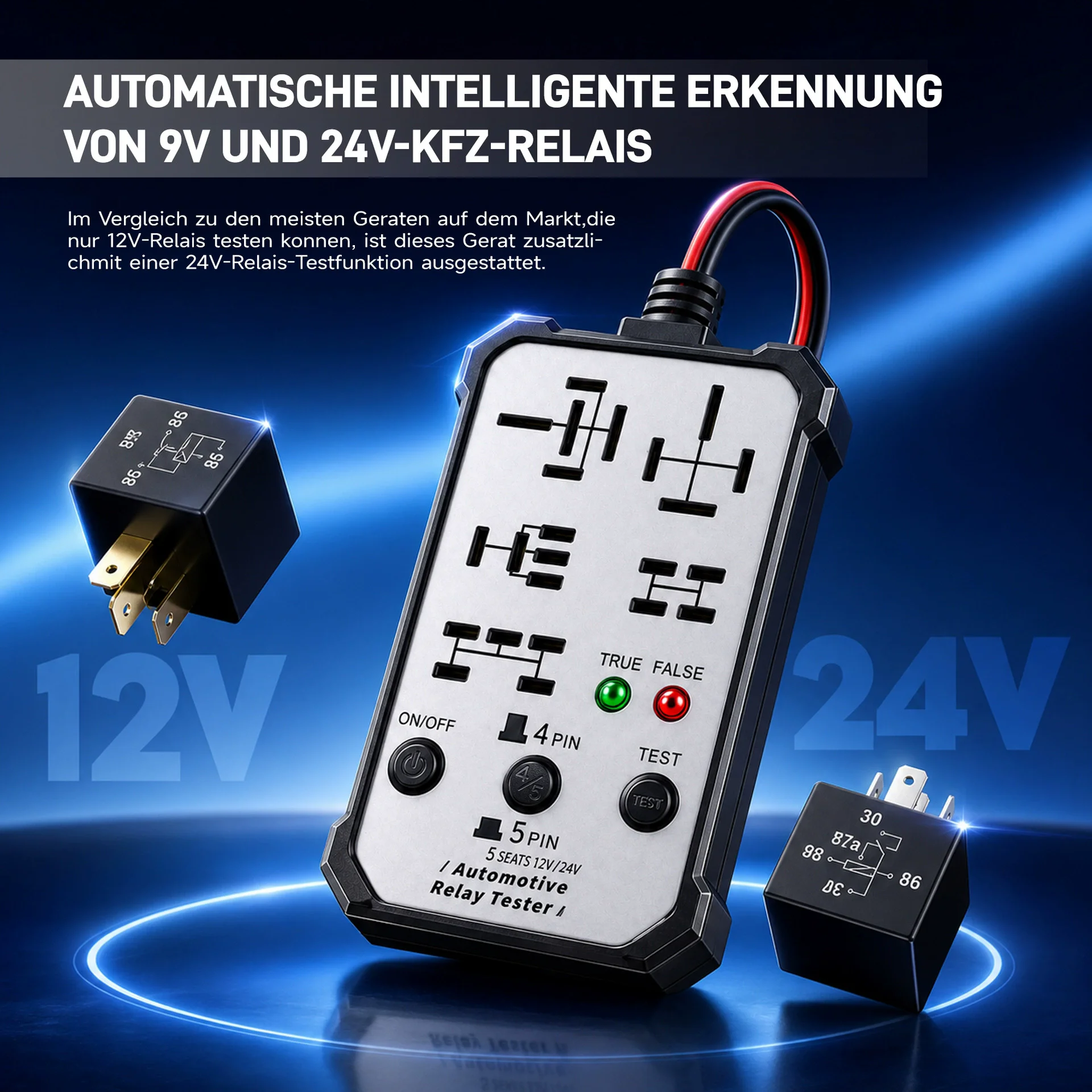 Car Relay Tester 5 Seats Wireless Universal Automotive Repair Tool for Relay Detection 12V 24V Multi-Function Diagnostic Device