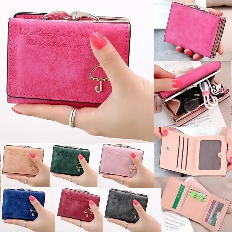 

Women Fashion Women's Short Wallets PU Leather Female Card Holder Wallet Luxury Brand Ladies Small Zipper Wallet with Coin Purse