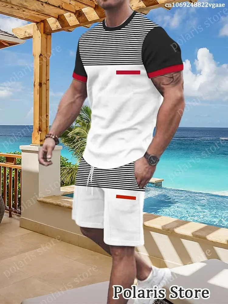 New Men's Set Short Sleeved T-shirt Shorts 2-piece Set, Oversized Casual Street Fashion Comfortable Beach Pants T-shirt Set