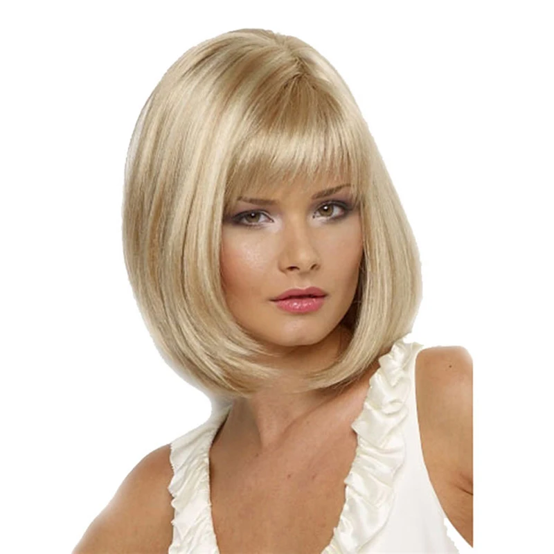 Grillige W Synthetische Korte Bob Rechte Pruiken Blonde Kleur Pruik Voor Vrouwen Natural Hittebestendige Haar