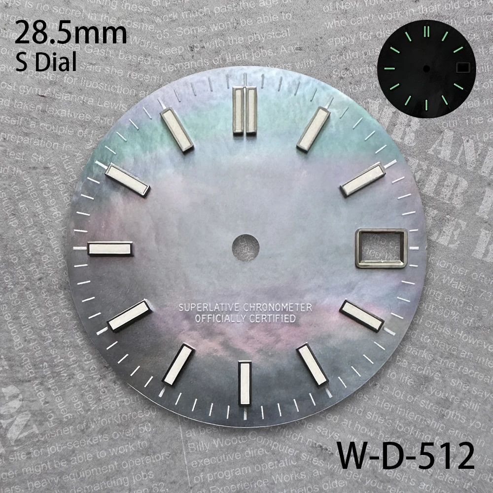 28.5 mm S Logo Seashell Dial Suitable For NH35/NH36 Japan Movement Green Luminous Quality Watch Modification Accessories