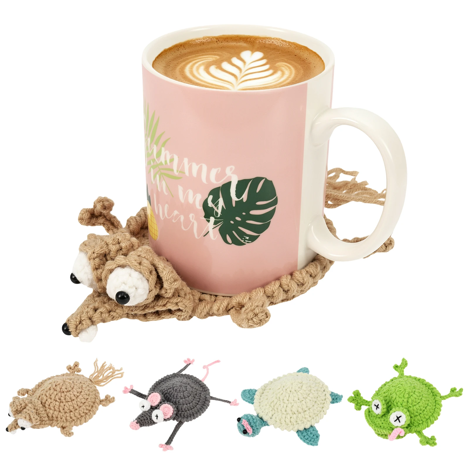 2/3/4 Pcs Animal Crochet Cup Coaster Handmade Cotton Crochet Cup Mat Washable Coffee Cups Mats Heat Resistant Beverage Mug Pad