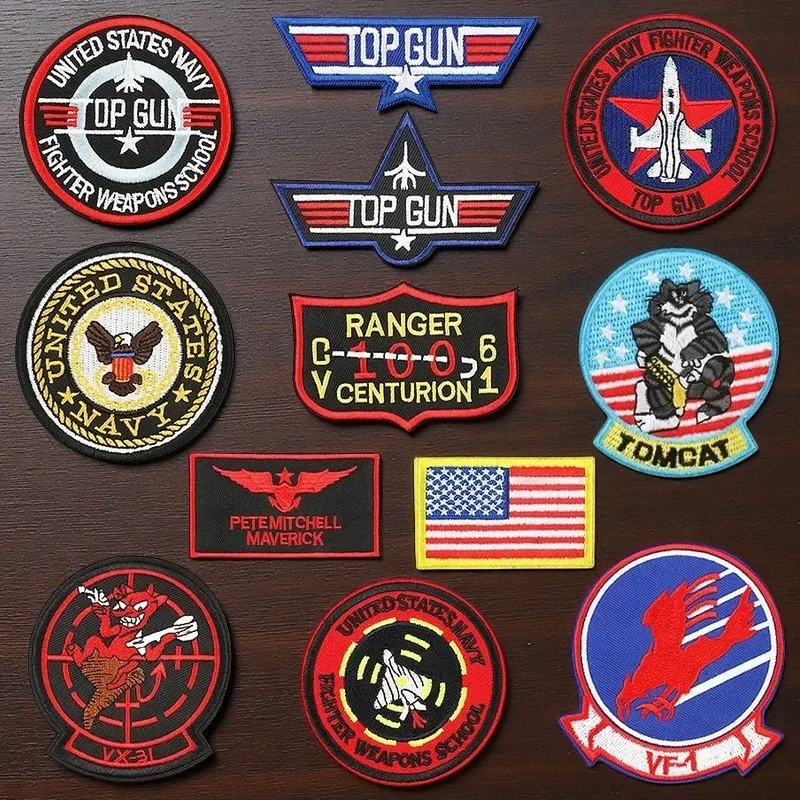 VF-1 Aviation Pilot TOPGUN Top Gun Embroidered Cloth Sticker American Armband Military Fan Morale Badge
