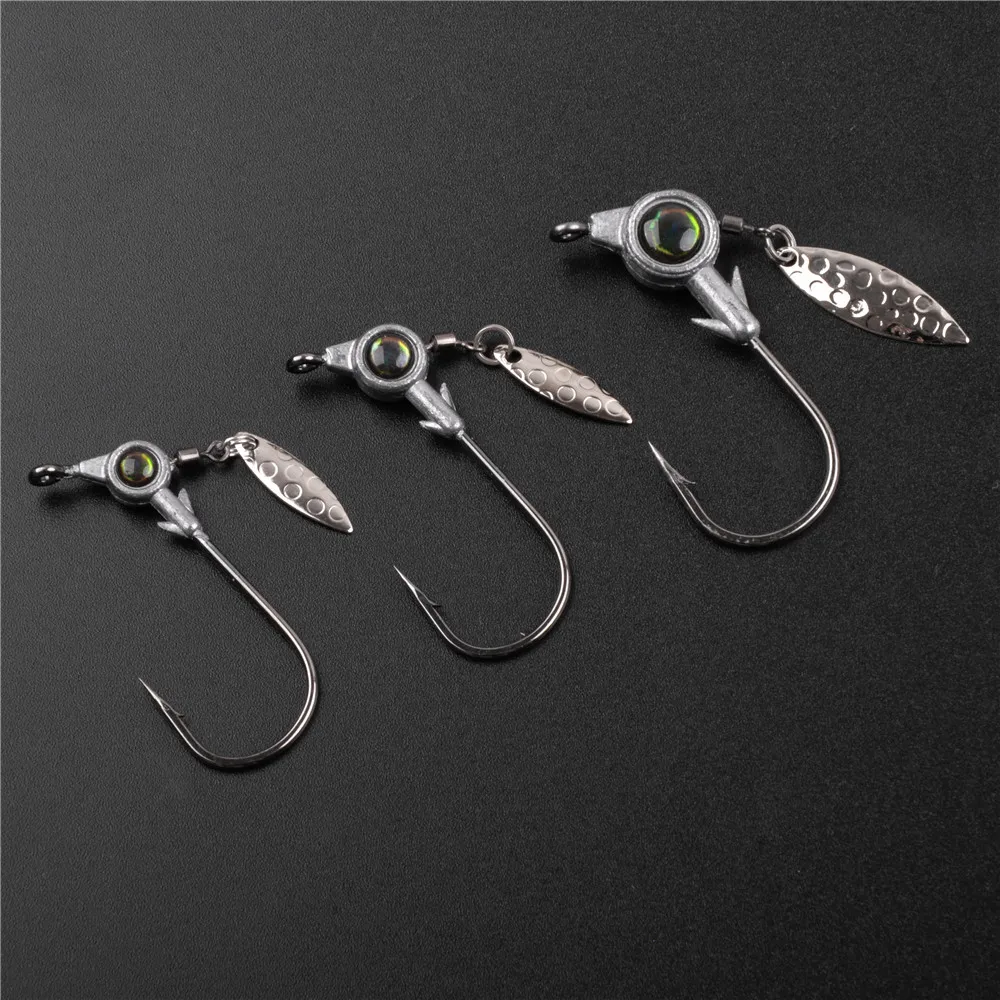 8 pièces crochets de tête de gabarit de pêche sous-épingle Spinner lame crochets de gabarit avec yeux 3D gabarits de pêche en eau salée pour la pêche au bar et au marigane