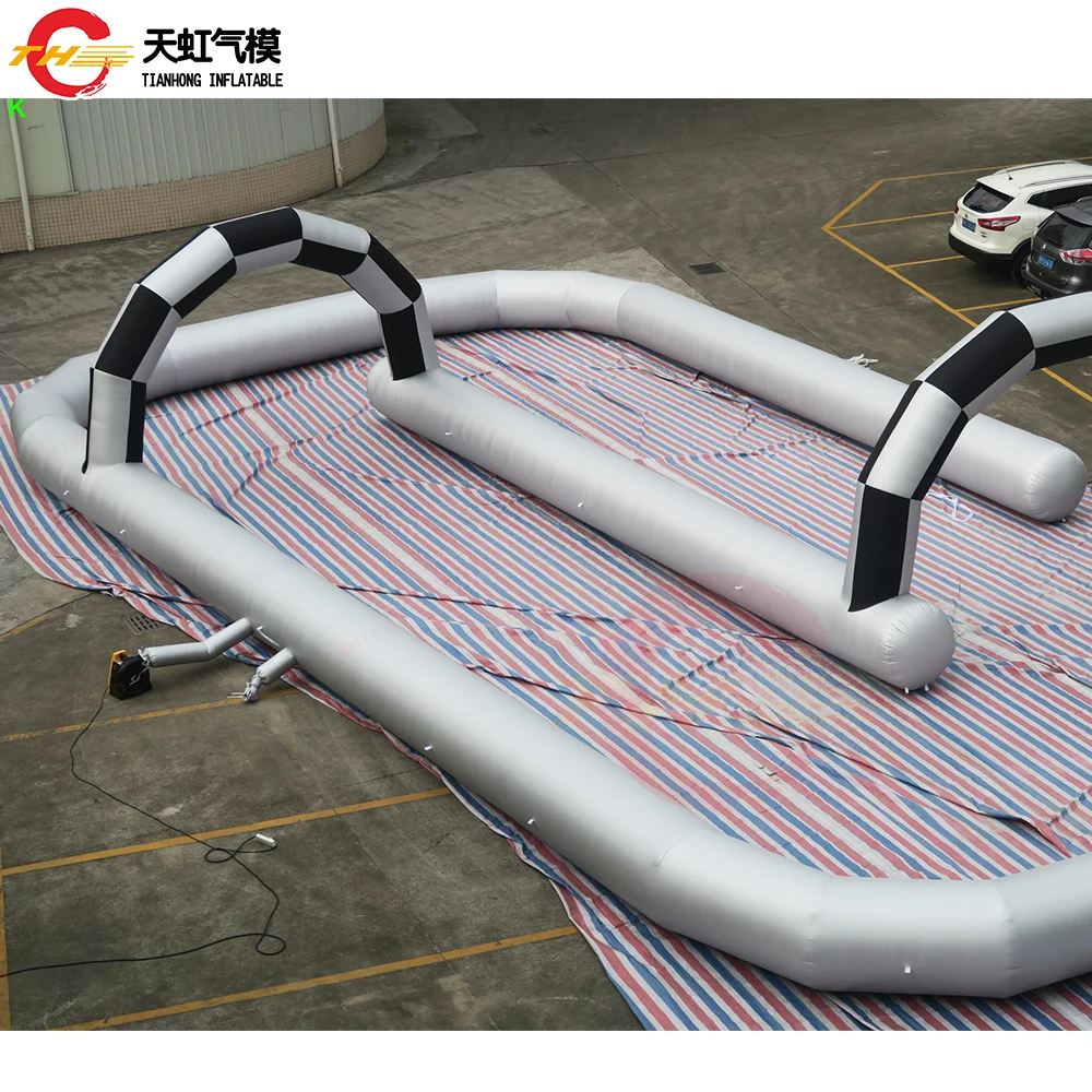 Quick Shipping 20x10m PVC Tarpaulin Optional Inflatable Air Race Track Playground with Blower RC Kart Game Toys for Sale