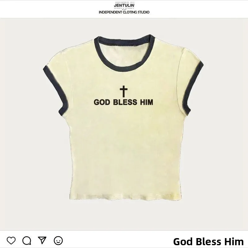 T-shirt Punk gothique pour femmes, orth Crop Clean Fit H, tissu 00% lin, Collection d'hiver, imprimé de lettres Faionable